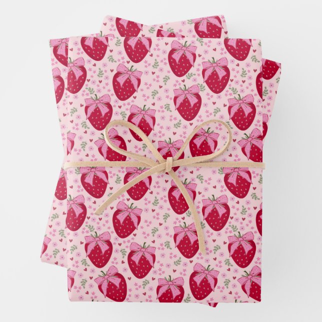 Coquette Strawberry Valentine Wrapping Paper Sheet (In situ)