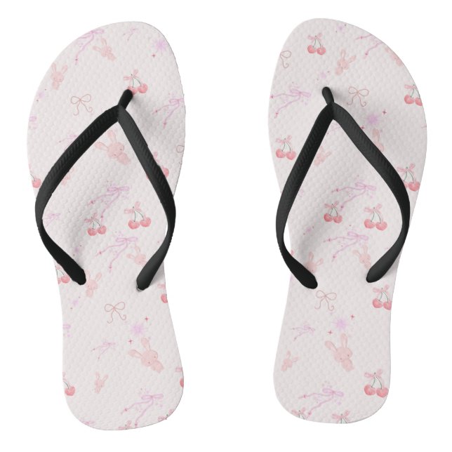 Coquette Style Flip-Flops with Bunnies & Cherries  Thongs (Footbed)