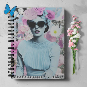 Coquette Style Pink and Blue Retro Pop Art Collage Notebook
