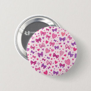Coquette Style Pink Purple Bow & Heart Pattern 6 Cm Round Badge