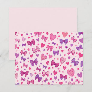 Coquette Style Pink Purple Bow & Heart Pattern Card