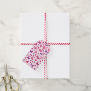 Coquette Style Pink Purple Bow & Heart Pattern Gift Tags
