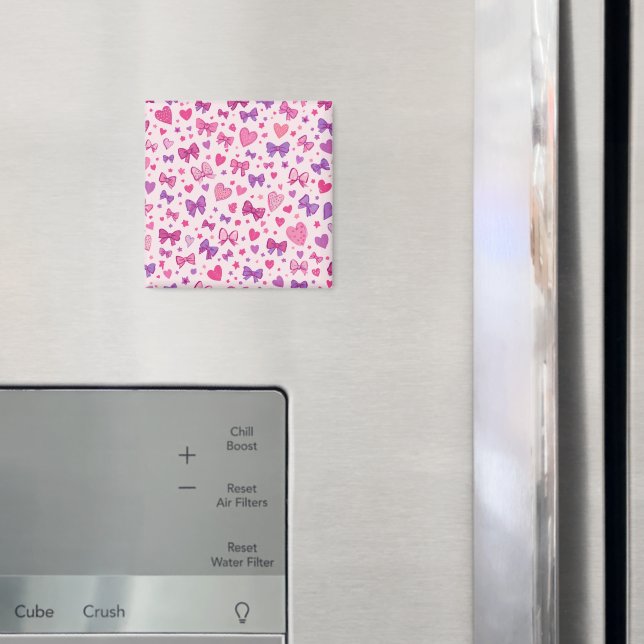 Coquette Style Pink Purple Bow & Heart Pattern Magnet (In Situ (Fridge))