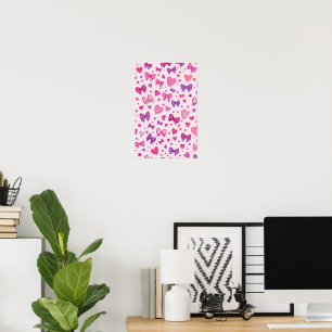 Coquette Style Pink Purple Bow & Heart Pattern Poster