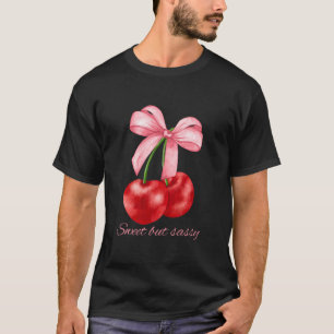 Coquette Sweet Cherry Pink Ribbon Bow Women Girls T-Shirt