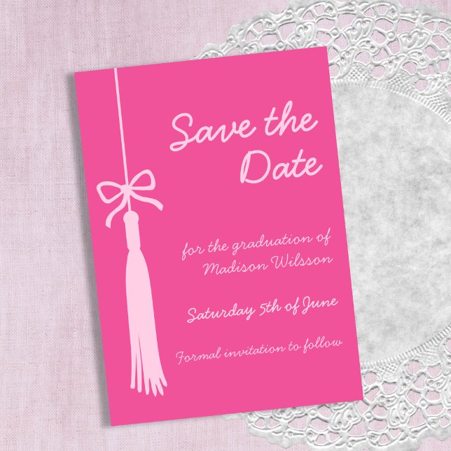 Coquette Tassel Bow Pink Class of 2025 Graduation Save The Date (Coquette Tassel Bow Pink Class of 2025 Graduation Save The Date)