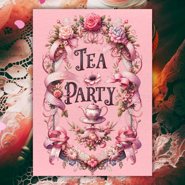 Coquette Tea Party Folded Birthday Invitation (Coquette Tea Party Folded Birthday Invitation)