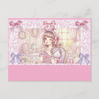 Coquette Tea Time – Pastel Ribbon Holiday Postcard