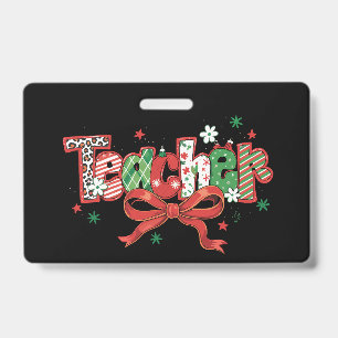 Coquette Teacher Christmas Crayon Merry Christmas  ID Badge