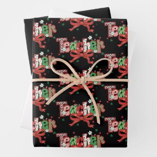 Coquette Teacher Christmas Crayon Merry Christmas Wrapping Paper Sheet