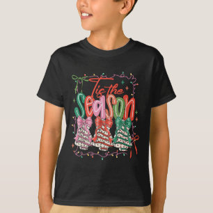 Coquette Tis The Season Christmas Trees Cake Bow C T-Shirt