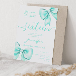Coquette Turquoise Teal Bow Sweet 16 Birthday Invitation
