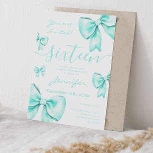 Coquette Turquoise Teal Bow Sweet 16 Party  Invitation
