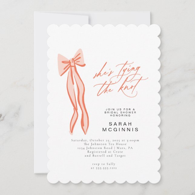 Coquette Tying the Knot Bridal Shower Pink Red Invitation (Front)