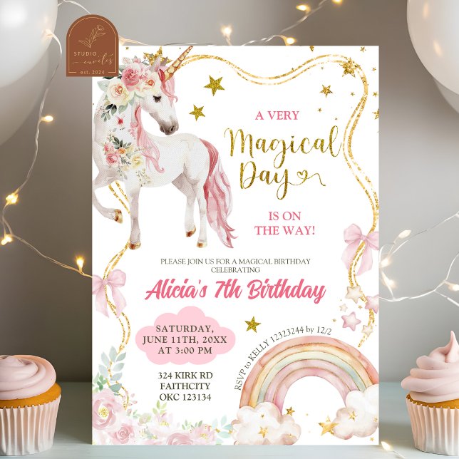 Coquette Unicorn Magical Day Girl Birthday Invitation (Creator Uploaded)