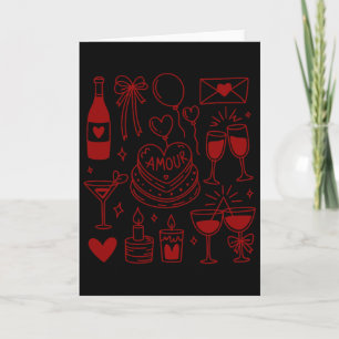 Coquette Valentine Party Amour Cake Wine Hearts Li Card