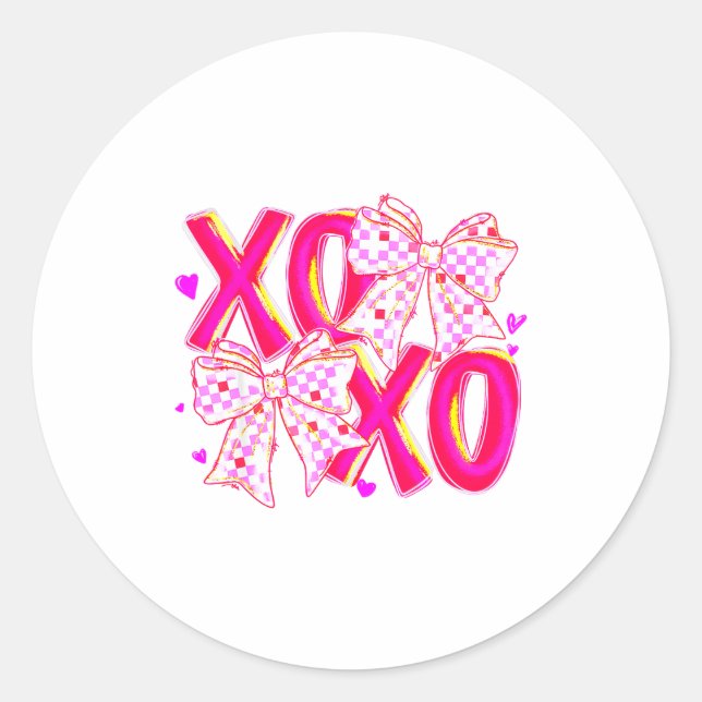 Coquette Valentine Xoxo Funny Valentine Bow Hearts Classic Round Sticker (Front)
