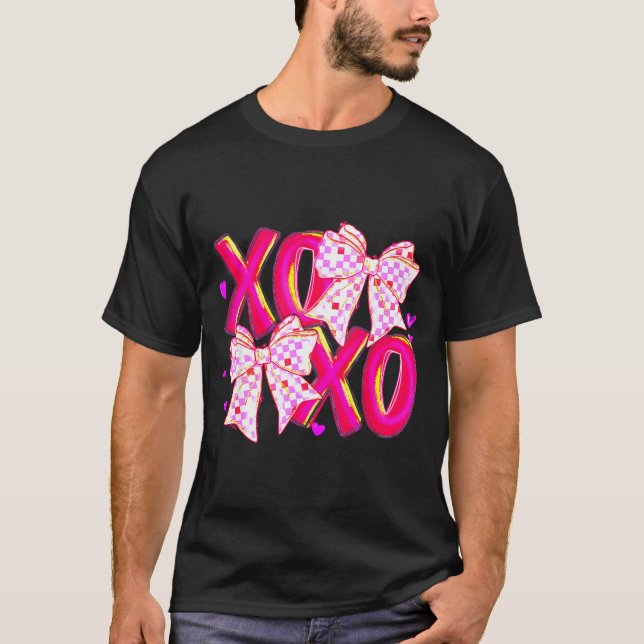 Coquette Valentine Xoxo Funny Valentine Bow Hearts T-Shirt (Front)