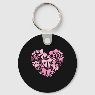 Coquette Valentines Day Dog Paw Print Heart Animal Key Ring