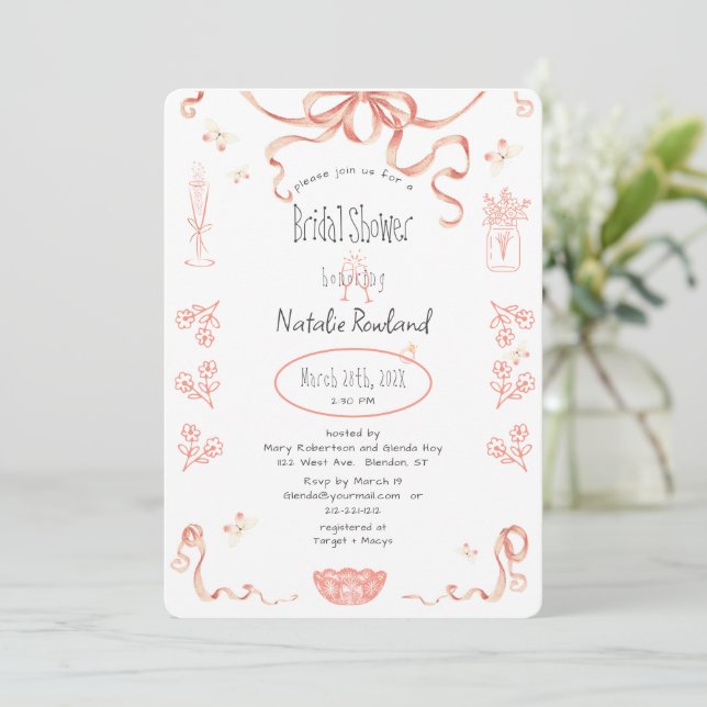 Coquette Vintage Cameo Bridal Shower Invitation (Standing Front)