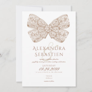 Coquette Vintage Diamonds Bow Mocha Mousse Wedding Invitation