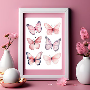 Coquette Wall Art Light Pink Butterflies Poster