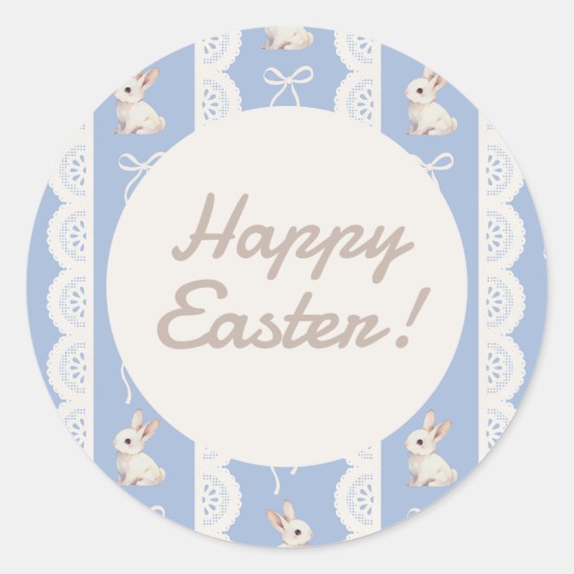 Coquette Watercolor Bunny Lace Easter Sticker (Front)