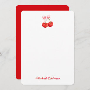 Coquette Watercolor Cherries & Bow Elegant Script Card