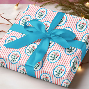 Coquette Watercolor Mistletoe Christmas Pattern  Wrapping Paper