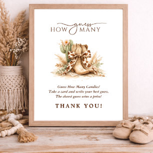 Coquette Western Baby Shower Guess Game Sign