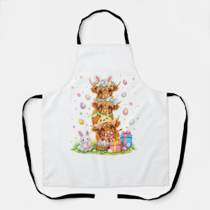 Coquette Western Highland Cow Easter Eggs Cute Bun Apron