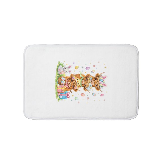 Coquette Western Highland Cow Easter Eggs Cute Bun Bath Mat (Front)