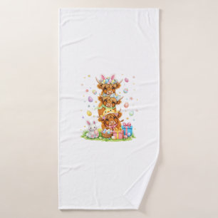 Coquette Western Highland Cow Easter Eggs Cute Bun Bath Towel