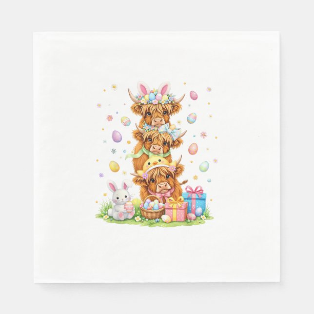 Coquette Western Highland Cow Easter Eggs Cute Bun Napkin (Front)