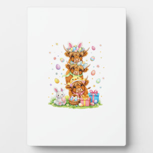 Coquette Western Highland Cow Easter Eggs Cute Bun Plaque
