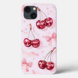 Coquette Whimsical Cherries & Pink Bows iPhone 13 Case