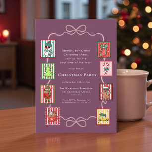 Coquette Whimsical Christmas Stamp Festive Party  Invitation