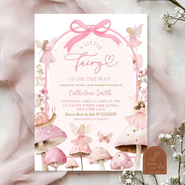 Coquette White and Pink Fairy Mushroom Baby Shower Invitation (Creator Uploaded)