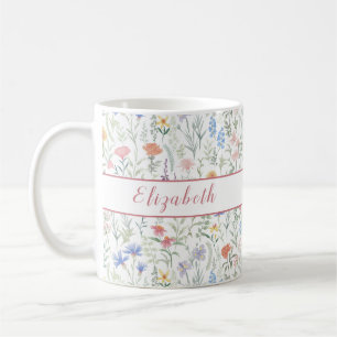 Coquette Wildflower Meadow Personalised Pink Coffee Mug