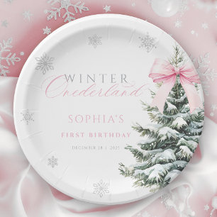Coquette Winter Onederland First Birthday Paper Plate
