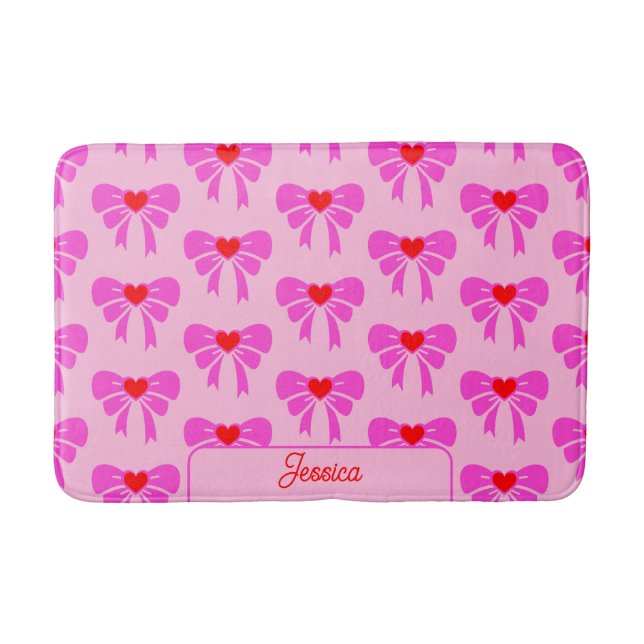 Coquette y2k Ribbon Pattern Pink Preppy Name  Bath Mat (Front)
