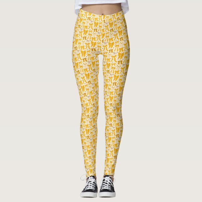 Coquette Yellow Bows Hand Drawn Pattern Leggings (Front)