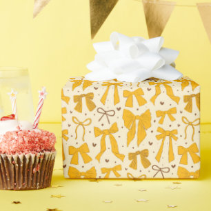 Coquette Yellow Bows & Hearts Wrapping Paper