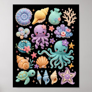 Coquettes Sea Life Kawaii Jellyfish Octopus Beach Poster