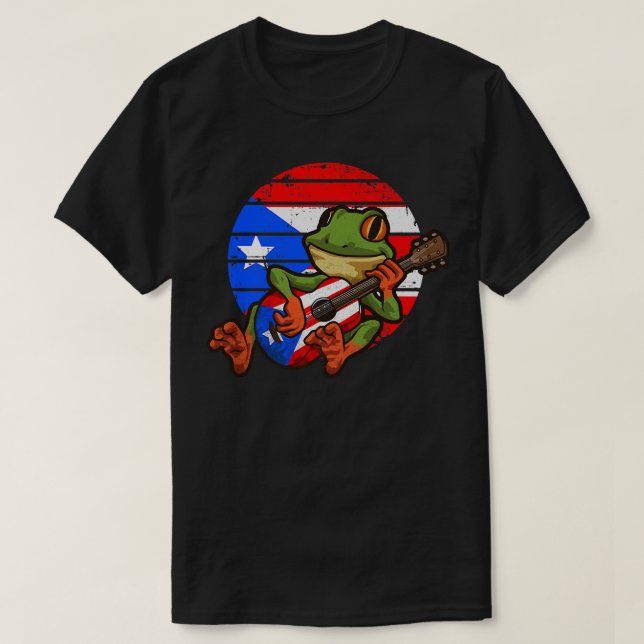 Coqui Frog Playing GuitarPuerto Rico Animal152 T-Shirt (Design Front)