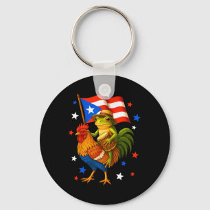 Coqui Frog Riding Chicken And Drum Boricua Flag Pu Key Ring