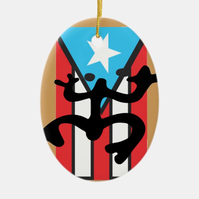 Coqui taíno on flag of Puerto Rico Ceramic Ornament (Front)