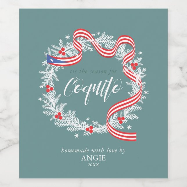 Coquito Christmas Wreath Wine Label (Single Label)