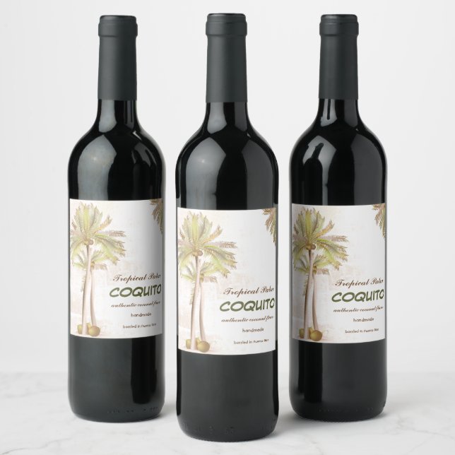 Coquito Coconut Tropical Palm Wine Label (Bottles)