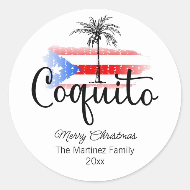 Coquito Merry Christmas Flag Palm Tree Sticker (Front)